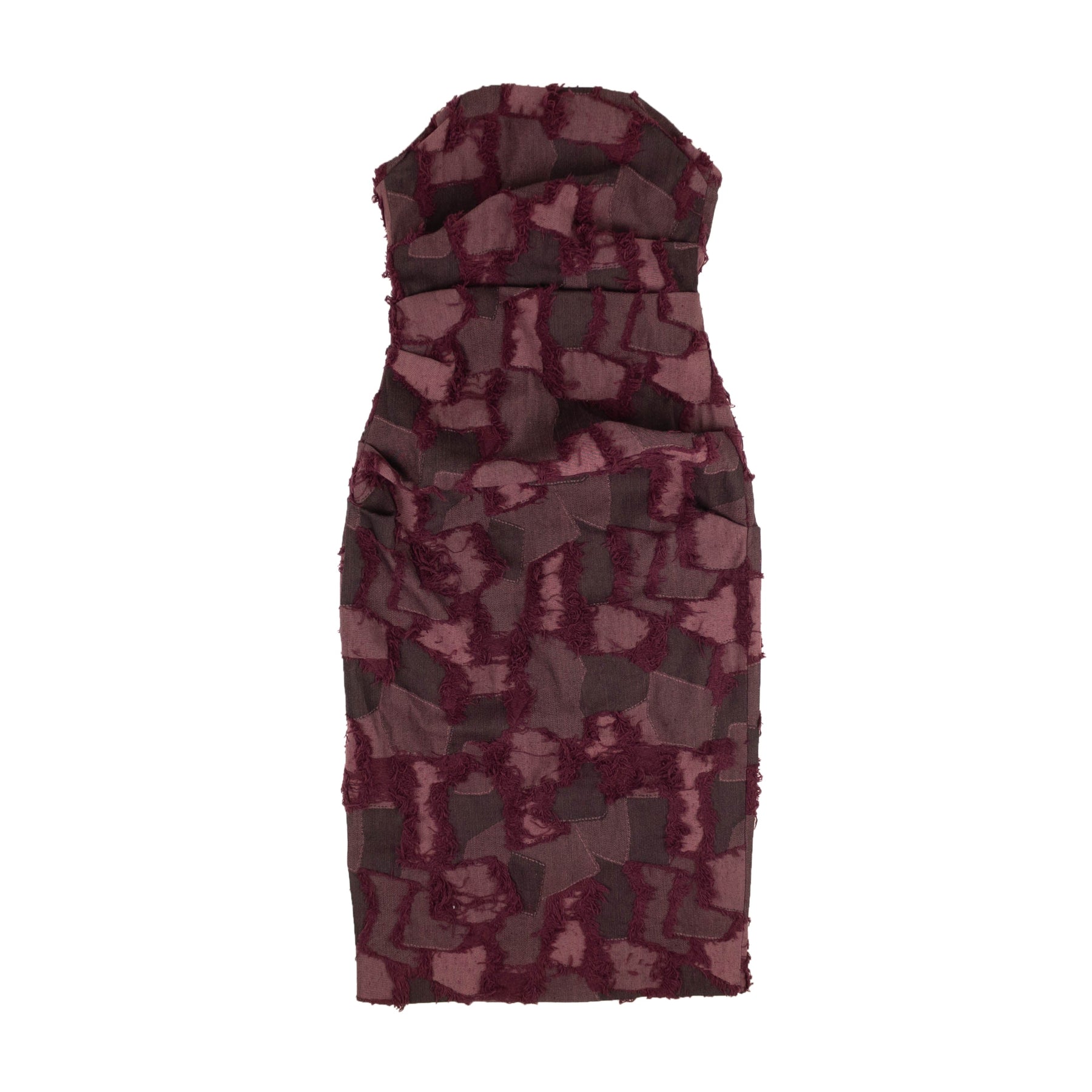 Weinrot Patched trägerlosen Kleid