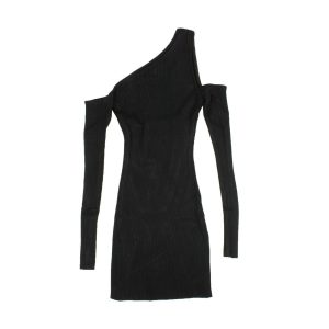 Schwarzes schulterfreies Strickkleid für Damen