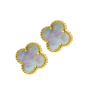 14k Gold überzogenes Weiß Mother Perlen Blume Ohrstecker