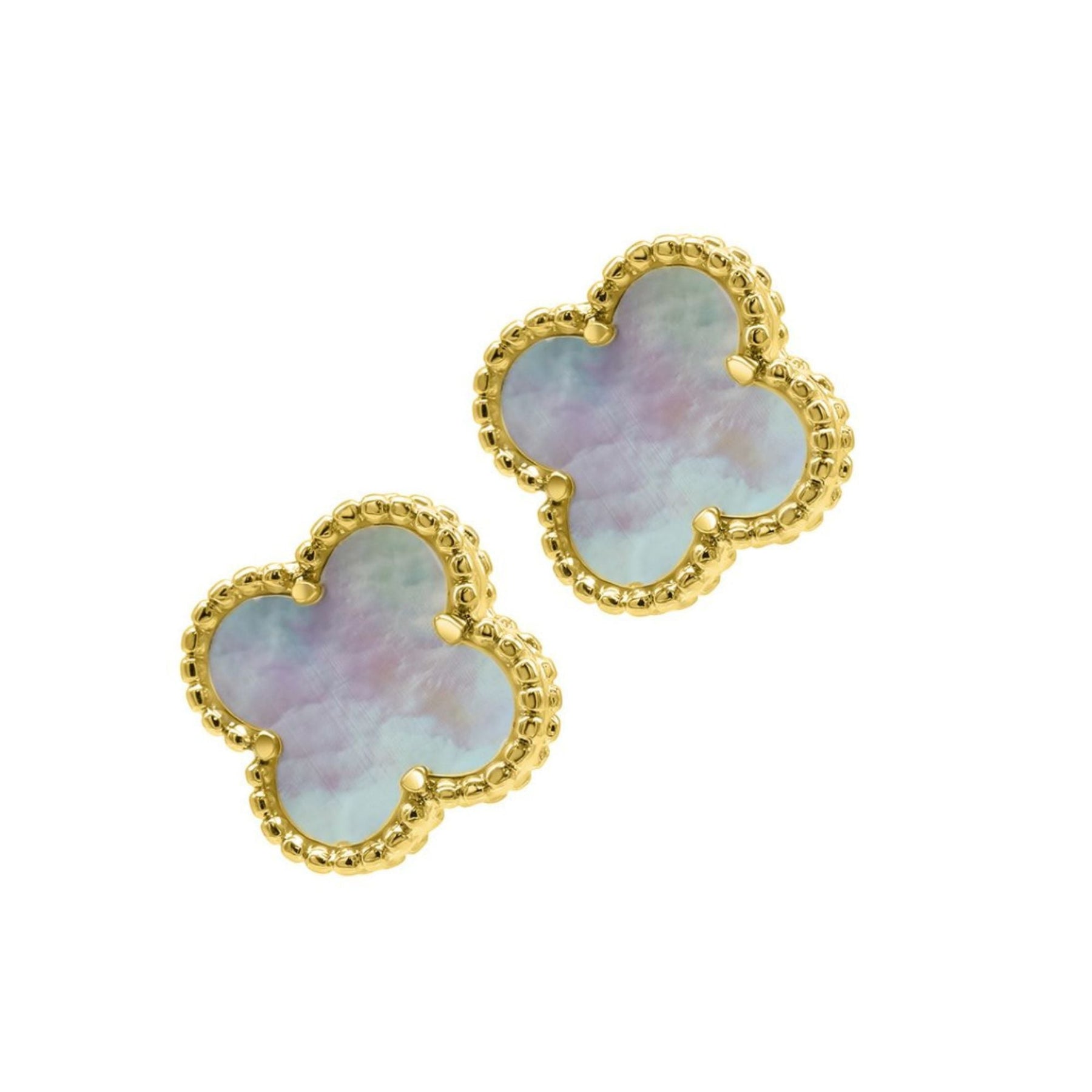 14k Gold überzogenes Weiß Mother Perlen Blume Ohrstecker