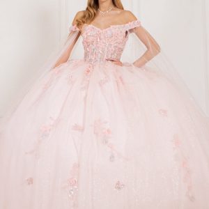 Schulterfreies Ballkleid mit Blumenapplikationen für Damen, Größen 4/XS-16/3X