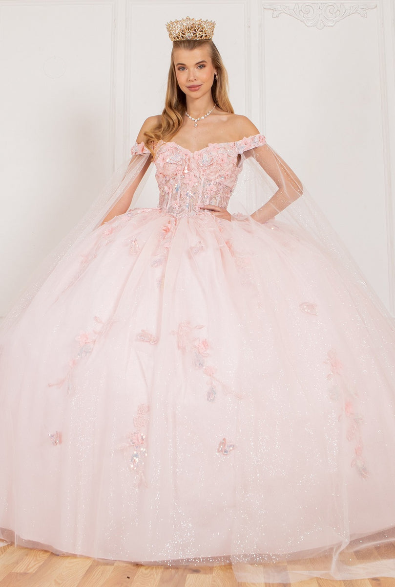Mit Blumenmuster Applikationen Schulterfrei Ballkleid für Damen, Größen 4/ XS-16 /3X
