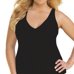 Große Größe Rüschen A-Line Tankini Top in schwarz