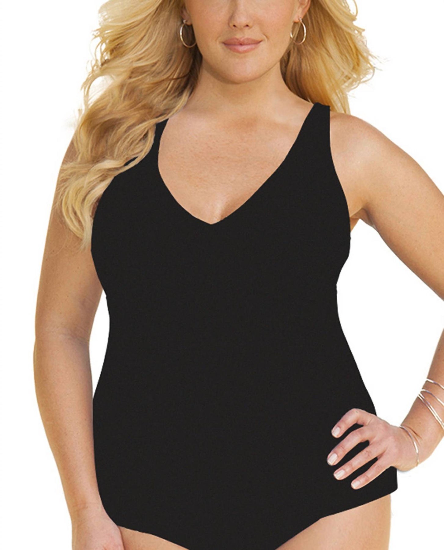 Große Größe Rüschen A-Line Tankini Top in schwarz