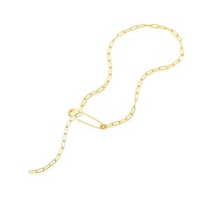 Lariat-Halskette mit 14 Karat vergoldeter Sicherheitsnadel und Büroklammerkette