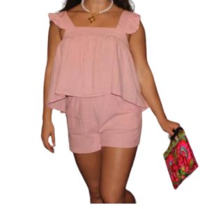 Stella Solid Gaze-Rüschen-Tanktop in Hellrosa