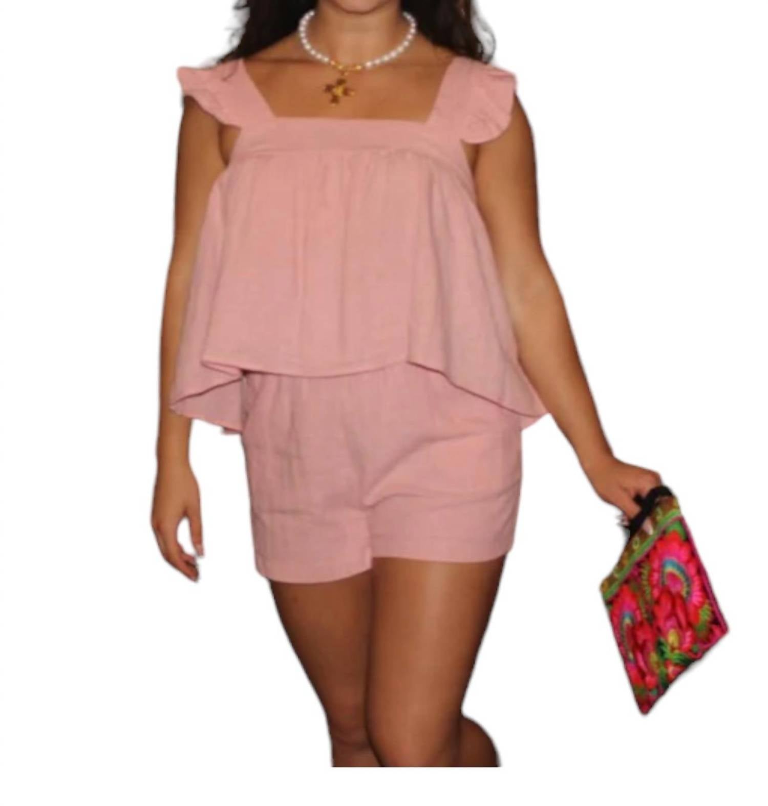 Stella Solid Gauze Rüschen Top Top in Hellrosa
