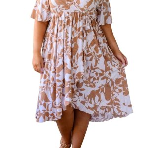 Conversation Starter – Kleid in Wickeloptik mit Blumenmuster in Weiß/Braun