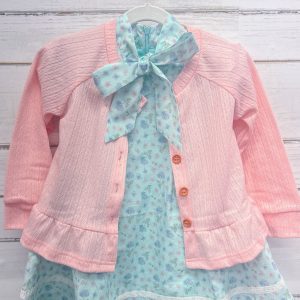 Hellrosa Frühlings-Rüschen-Strickjacke