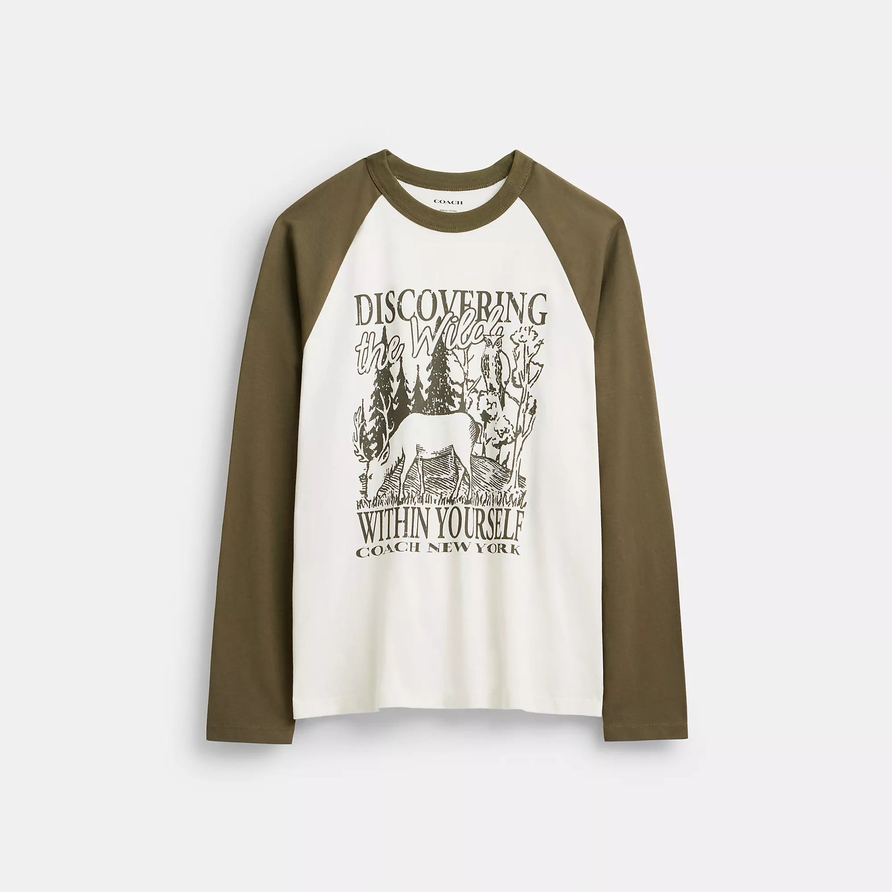 Coach Outlet Wild Raglan Rundhalsausschnitt Langarm-T-Shirt aus Bio-Baumwolle