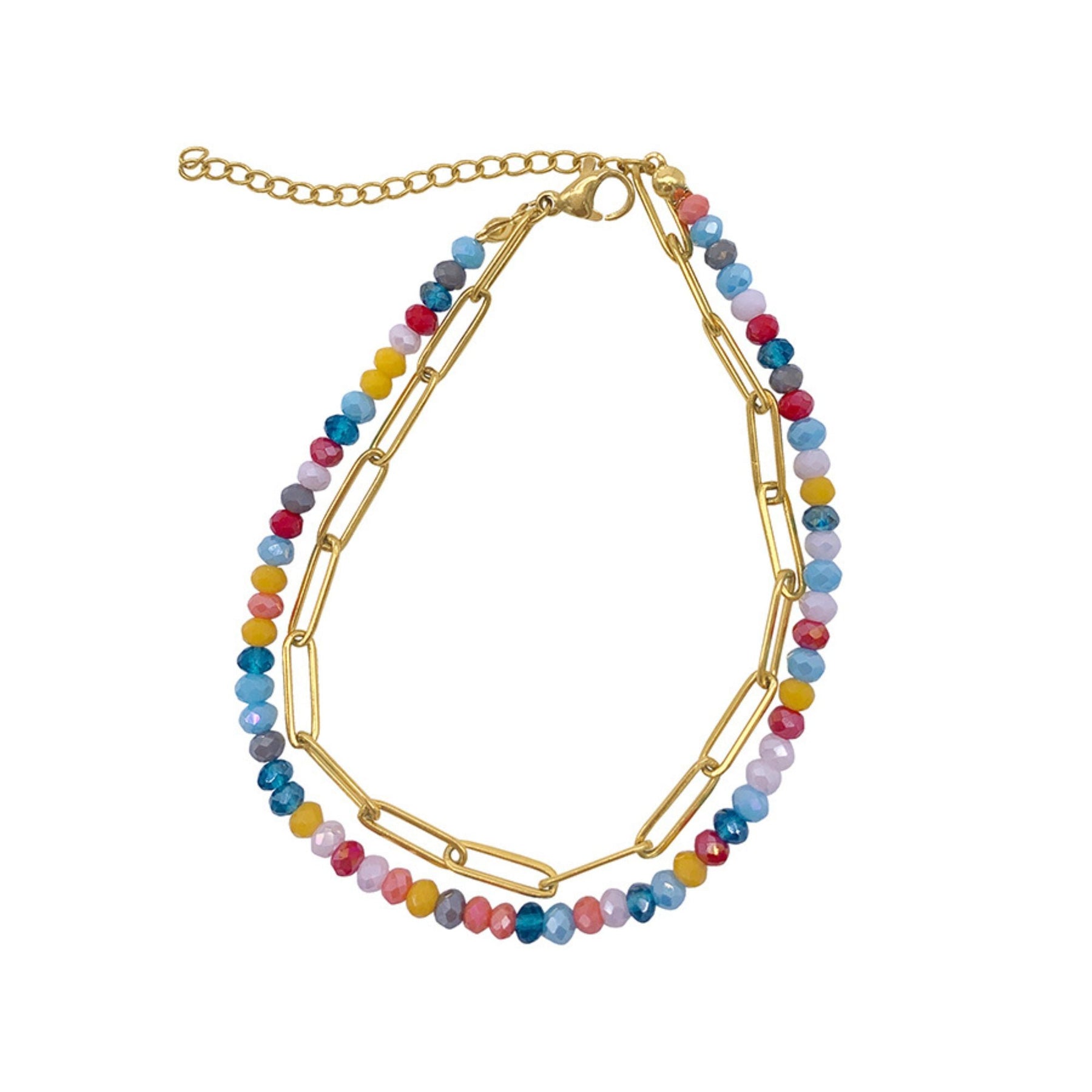 14k Gold überzogene Mehrfarbig Color Bead und Papier Clip Kette Doppel Armband
