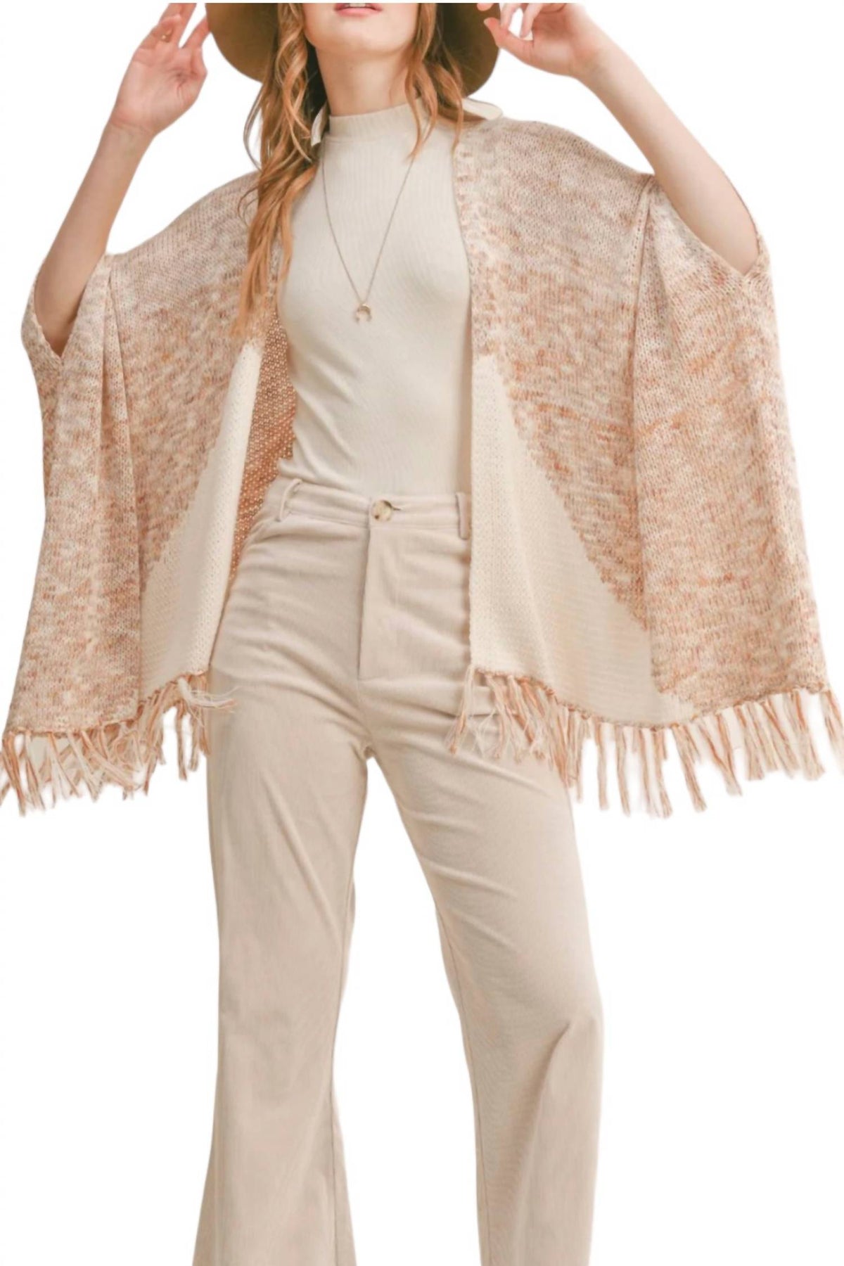 Neu Energy Fringe Strickjacke In Elfenbein Ingwer