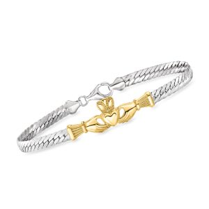 Ross-Simons Sterling Silber und 18kt Gold über Sterling Claddagh Cuban-Link Armband