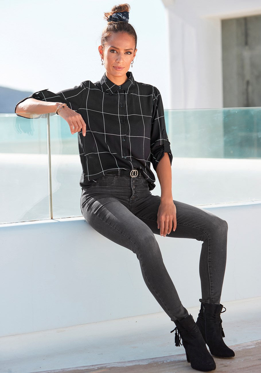 LASCANA Lange Damen Bluse mit Knöpfen