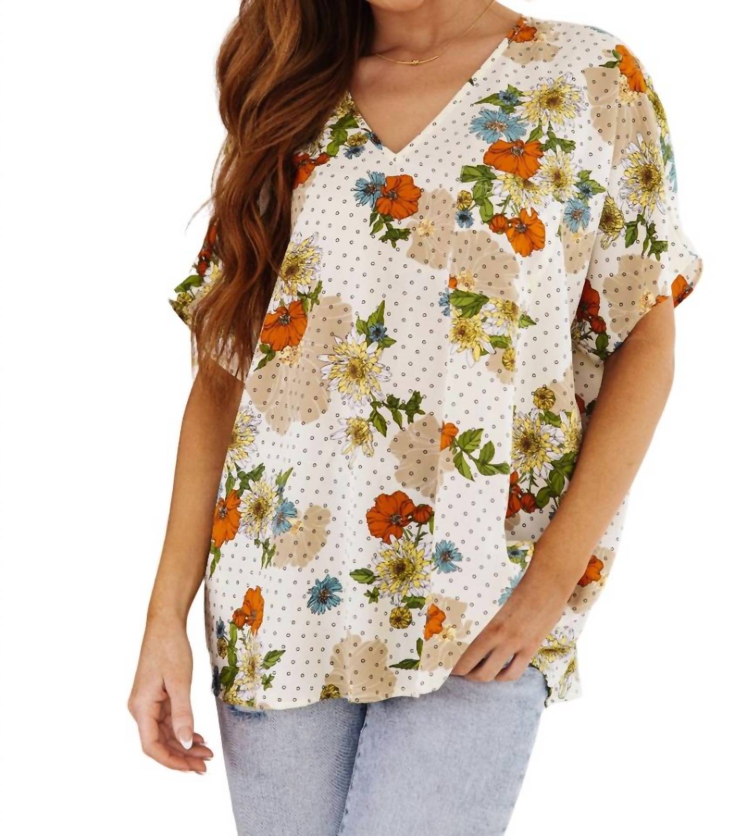 Guten Morgen Blumen V-Ausschnitt Bluse in weiß