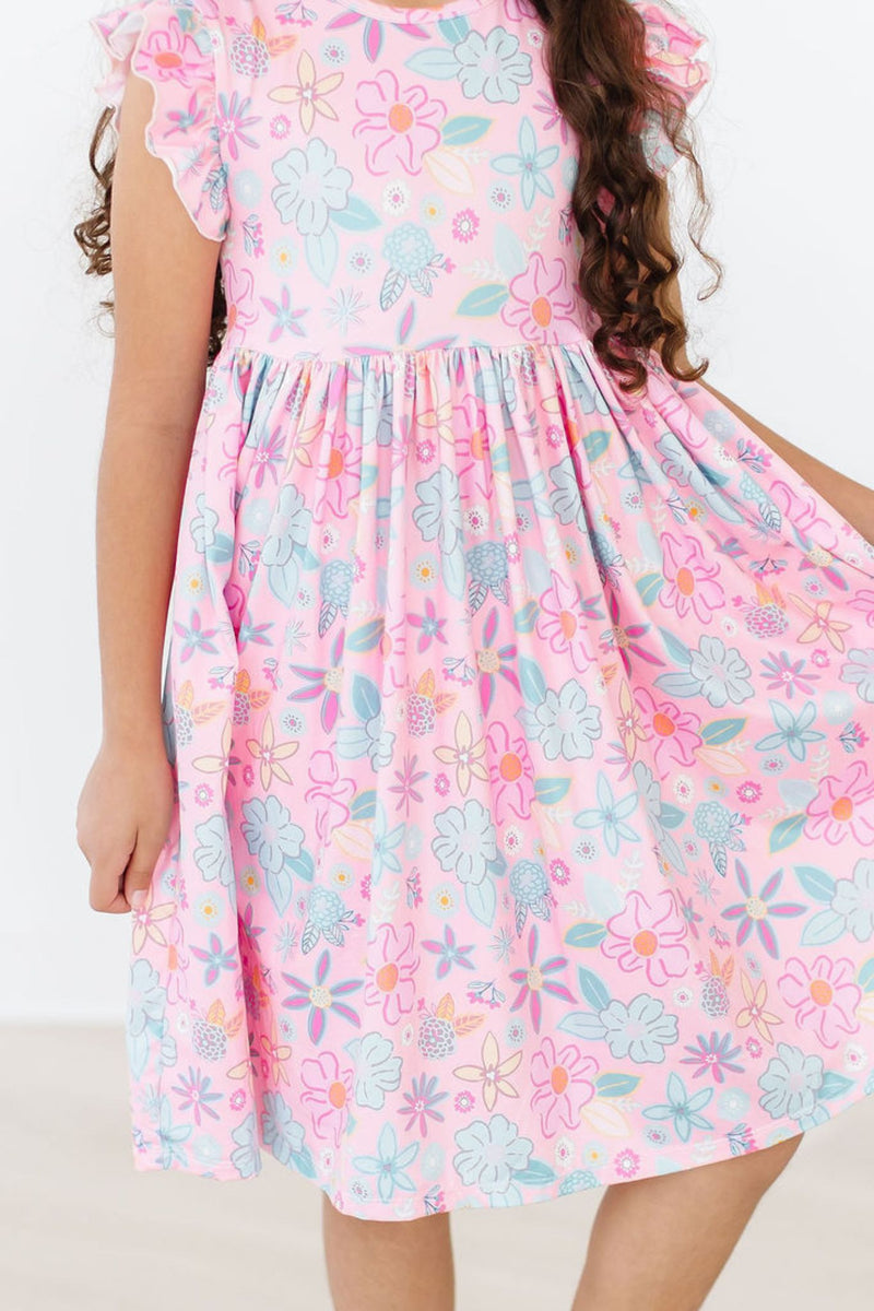 Beachy Blooms Flatter Ärmel Twirl Kleid