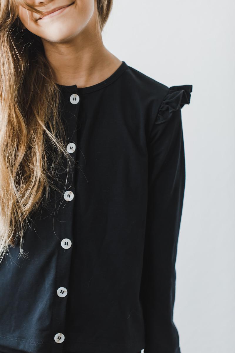 Schwarz Rüschen Strickjacke