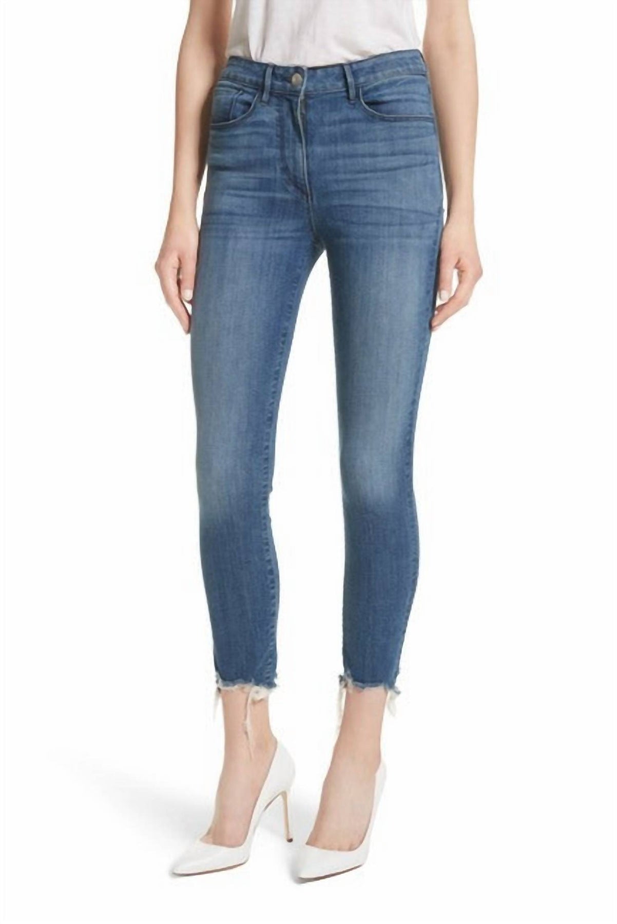 Damen W3 Remo Fransen Kanten Crop Skinny Jeans in blau