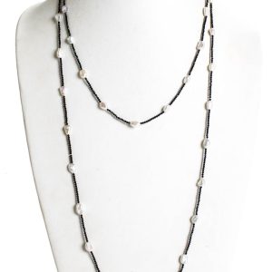 Raritäten Damen Sterling Silber vergoldete Perle Zilcon Station Halskette Schwarz