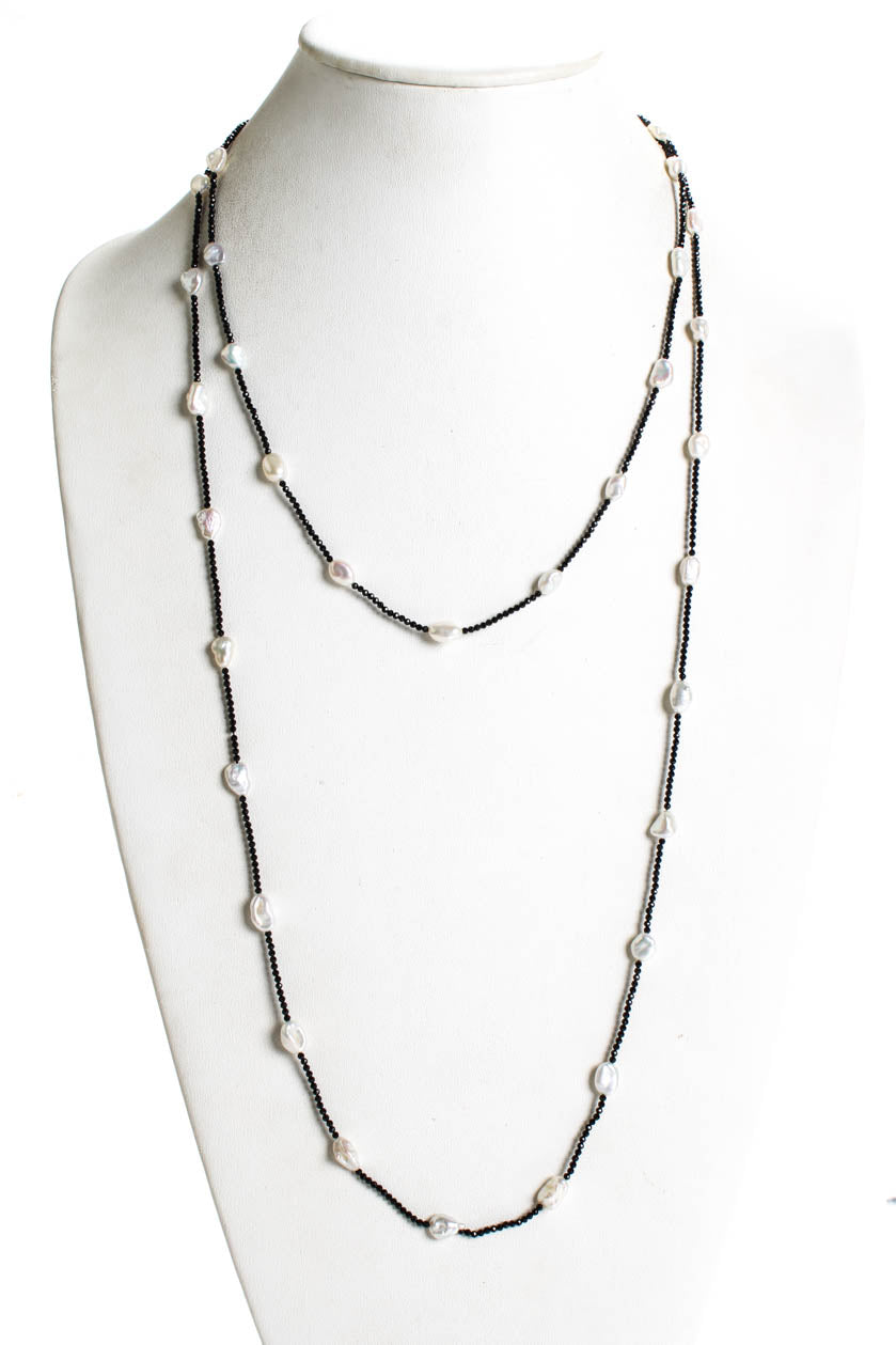Raritäten Damen Sterling Silber vergoldete Perle Zilcon Station Halskette Schwarz