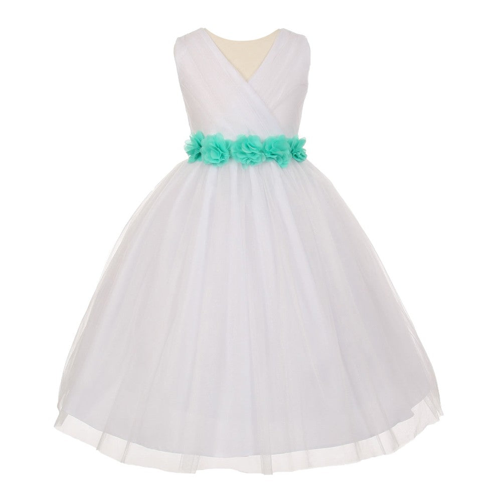 Große Mädchen Weiß Aqua Chiffon Blumen Tüll Junior Brautjungfernkleid 8-14