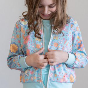 Blaue Retro Einhörner Satin Jacke