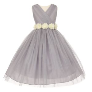 Blumenmädchenkleid aus Chiffon mit Blumenmuster, Schärpe und Tüll für kleine Mädchen, Größe 2–6
