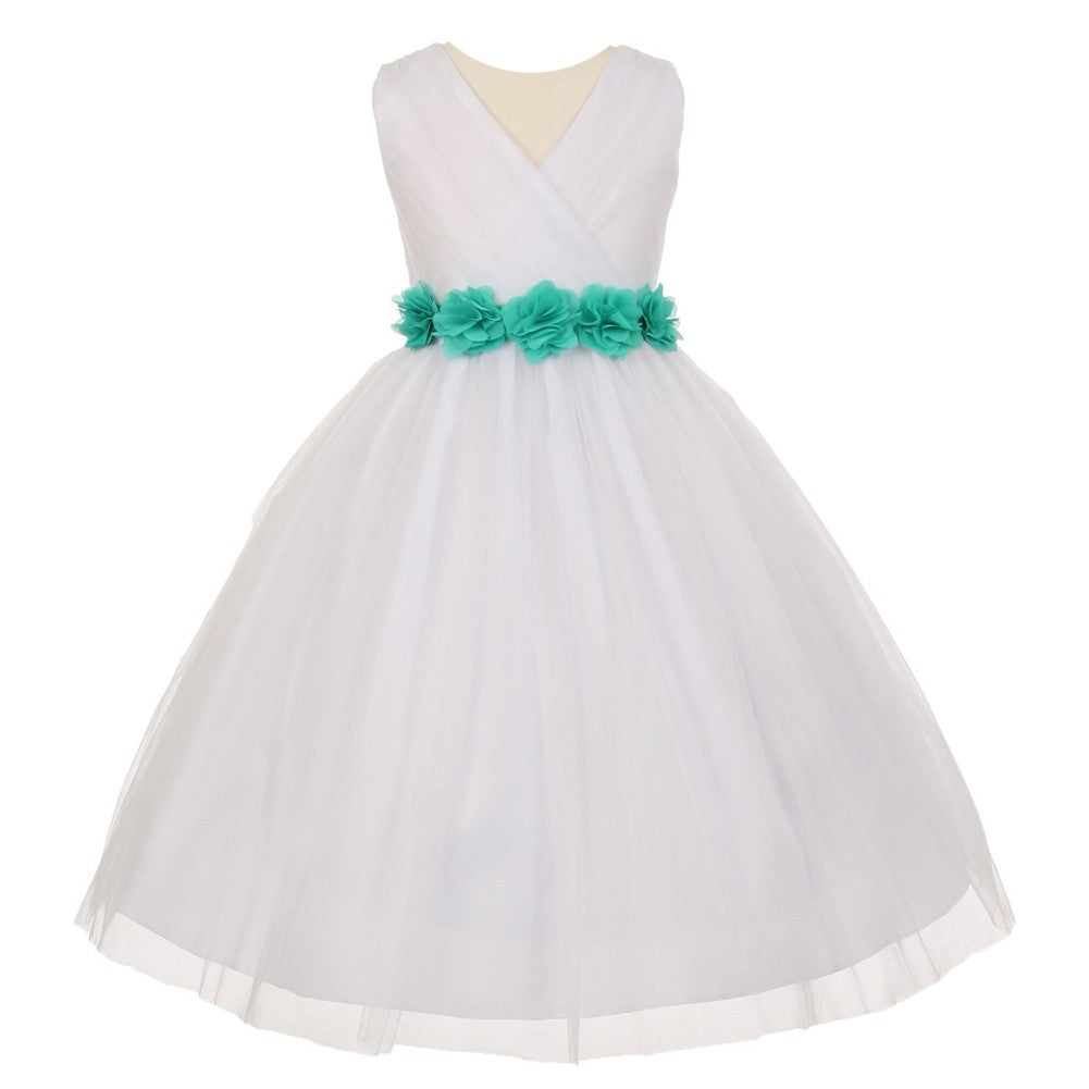 Kleine Mädchen Weiß Jade Chiffon Blumen Schärpe Tüll Blumenmädchen Kleid 2-6