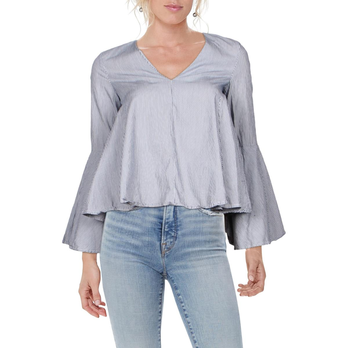 Gestreifte V-Ausschnitt Bluse