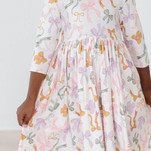 Boho-Schleifenkleid mit 3/4-Ärmeln und Taschenwirbeln