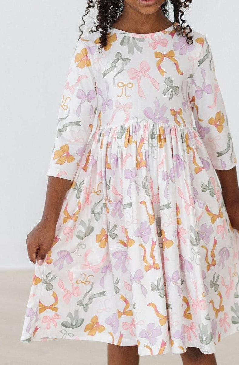 Boho Bows 3/4-Ärmel Tasche Twirl Kleid