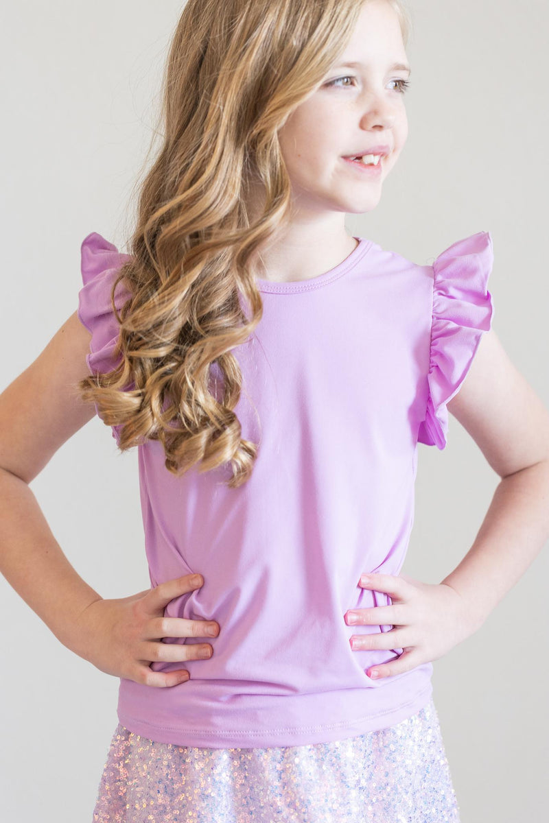 Helles Lila S/S Rüschen T-Shirt