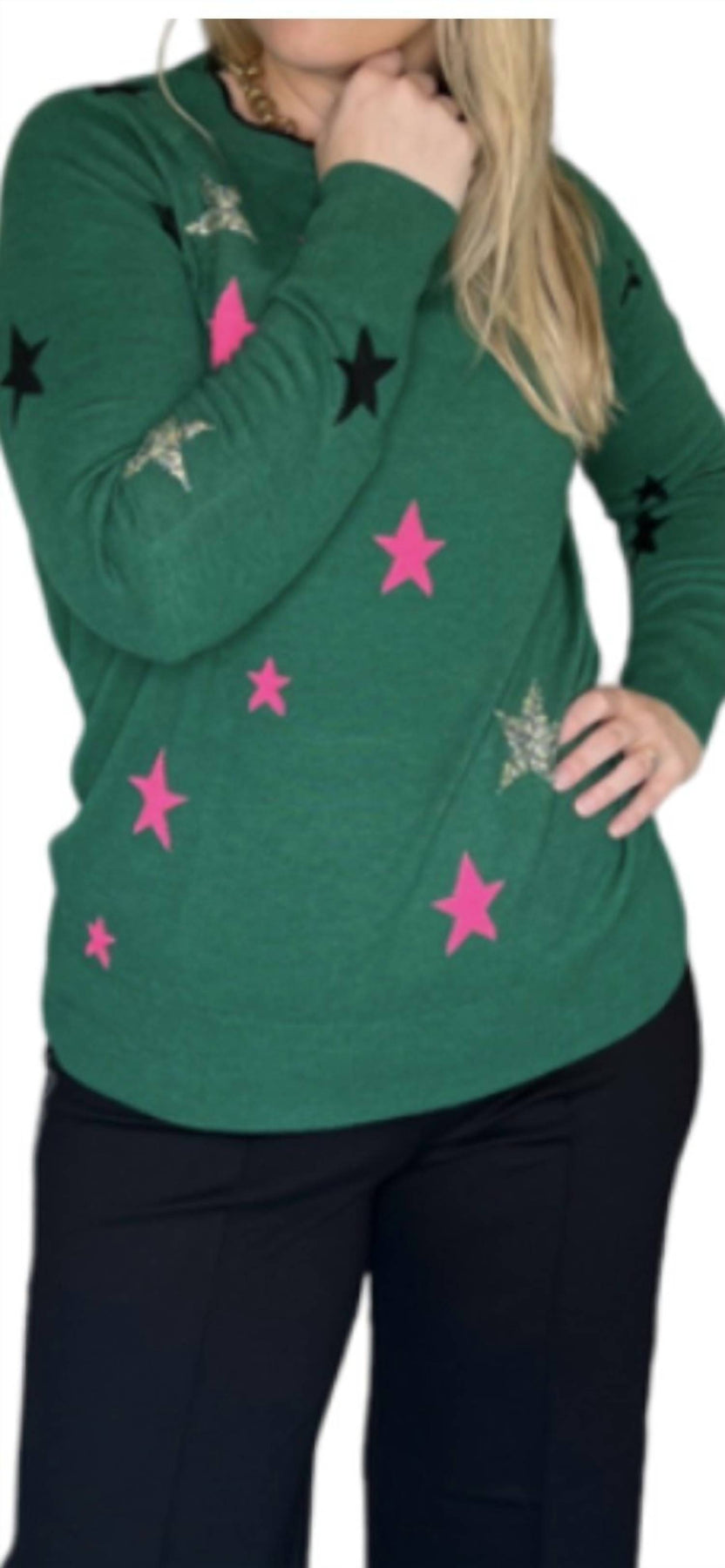 Intarsia Stars Pullover in Grün