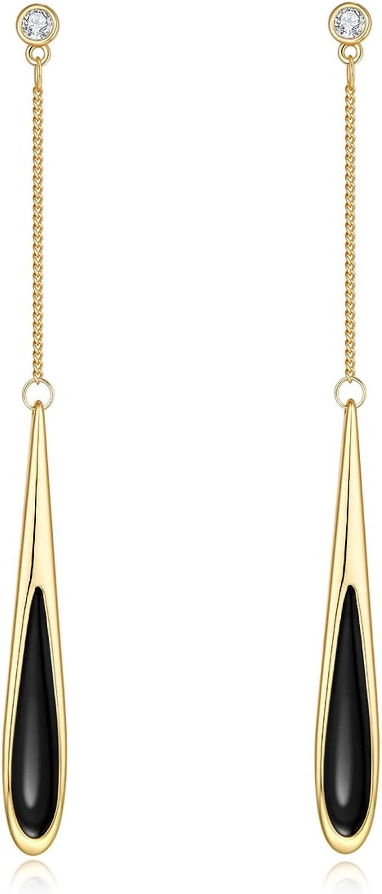 18K Gold schwarze Onyx Tropfen Ohrringe
