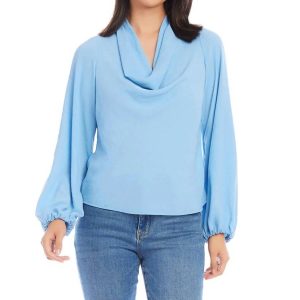 Oberteil mit Wasserfallausschnitt in Blau 7732478181436