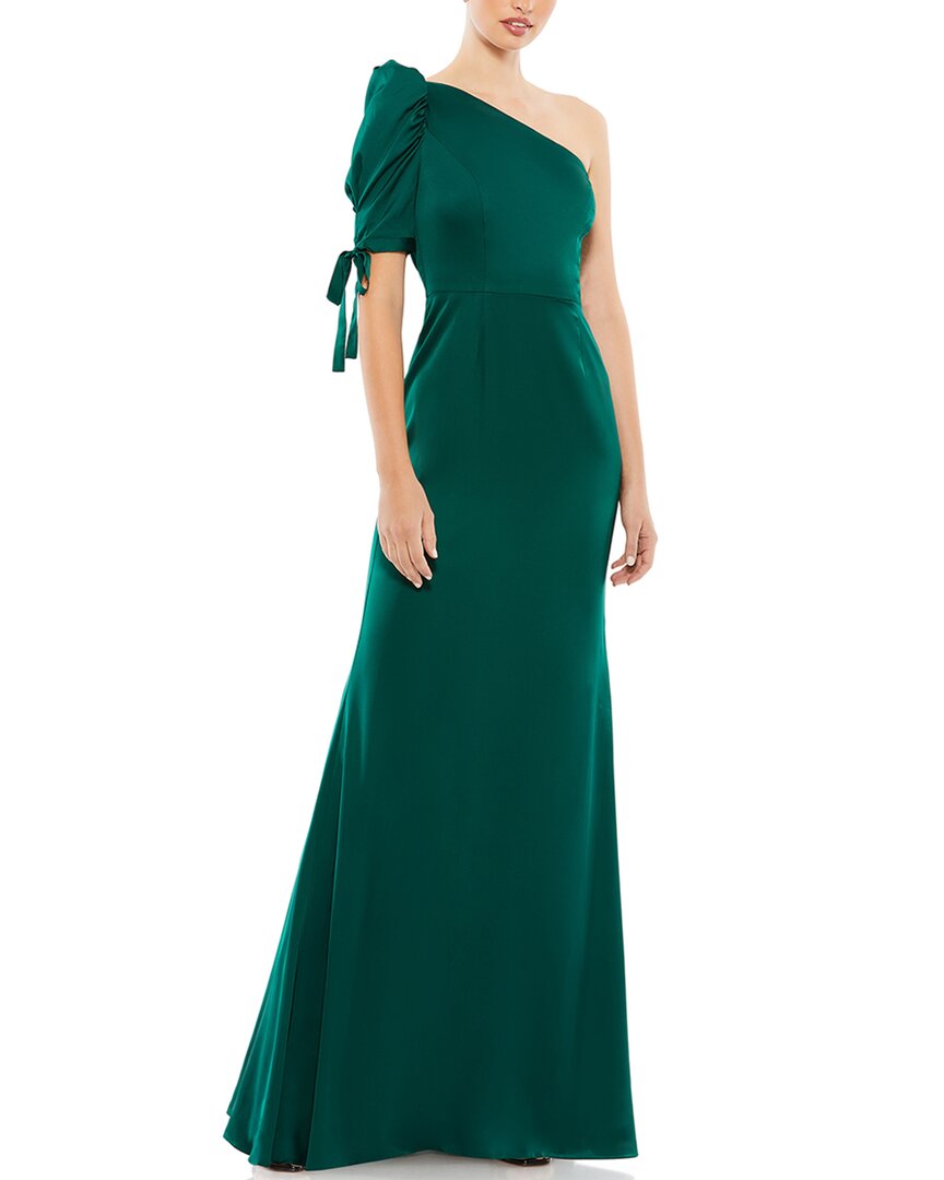 Mac Duggal Satin eine Schulter Puff Ärmel Trompete Kleid