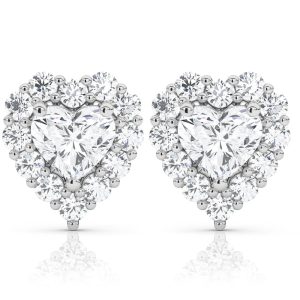 F / VS 1.30Ct Herzform Diamant Halo Studs Weiß oder Gelbgold Lab gewachsen