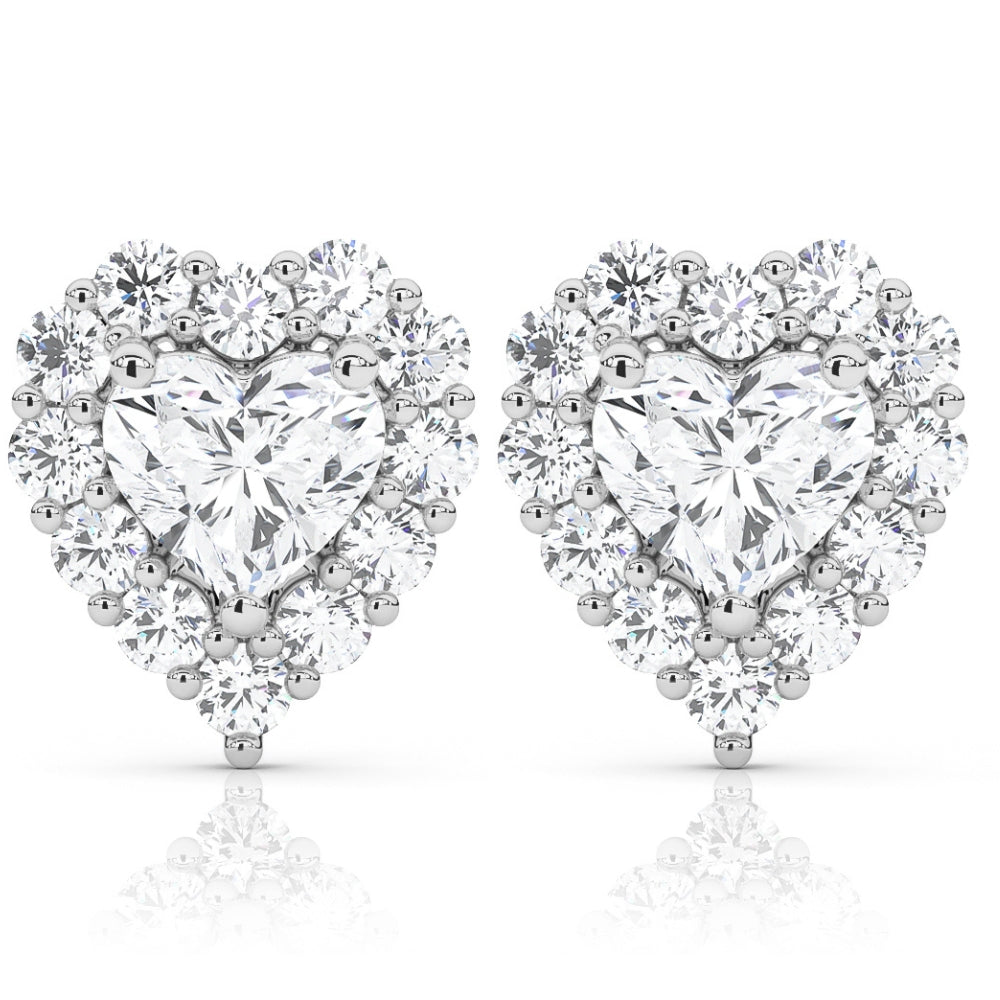 F / VS 1.30Ct Herzform Diamant Halo Studs Weiß oder Gelbgold Lab gewachsen