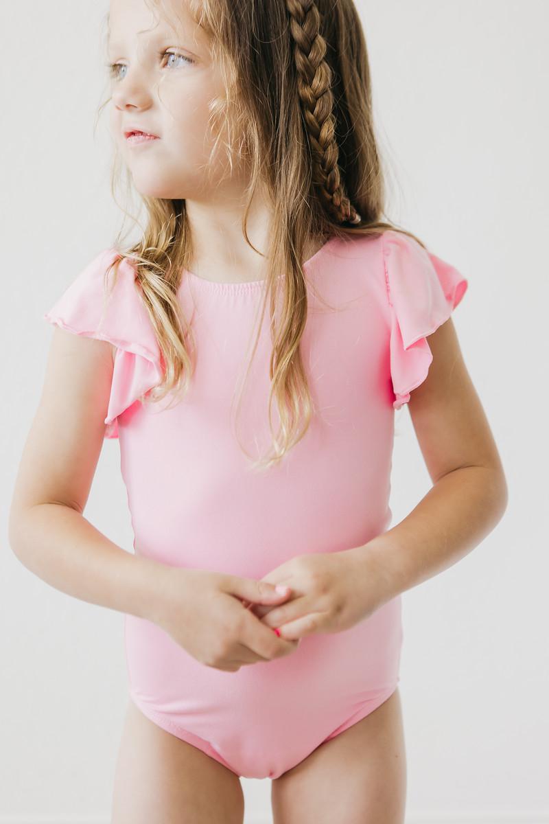 Bubblegum Rosa S / S Flutter Ärmel Leotard