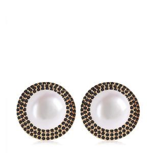 18K Gold Perle schwarze verzierte Ohrstecker