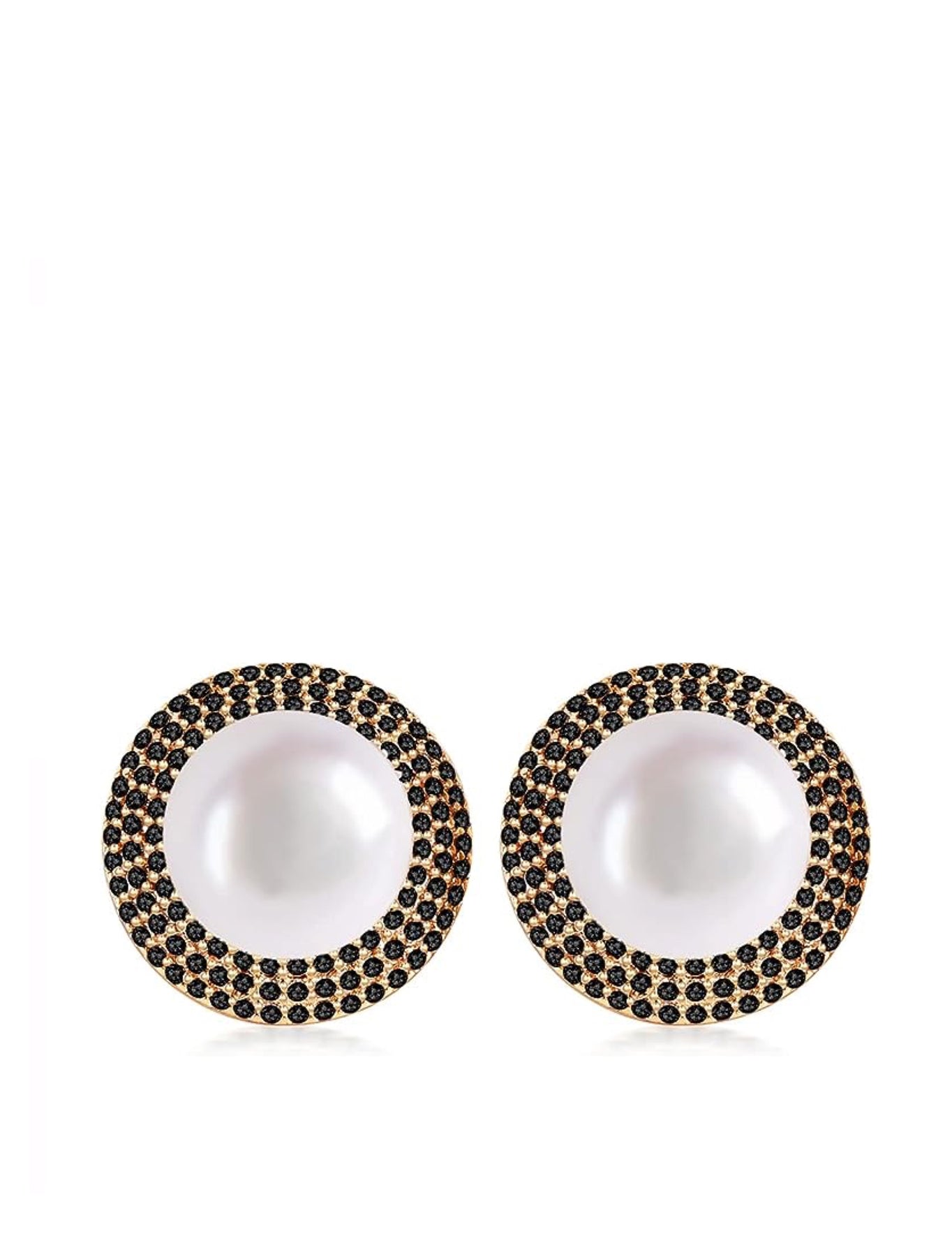18K Gold Perle schwarze verzierte Ohrstecker
