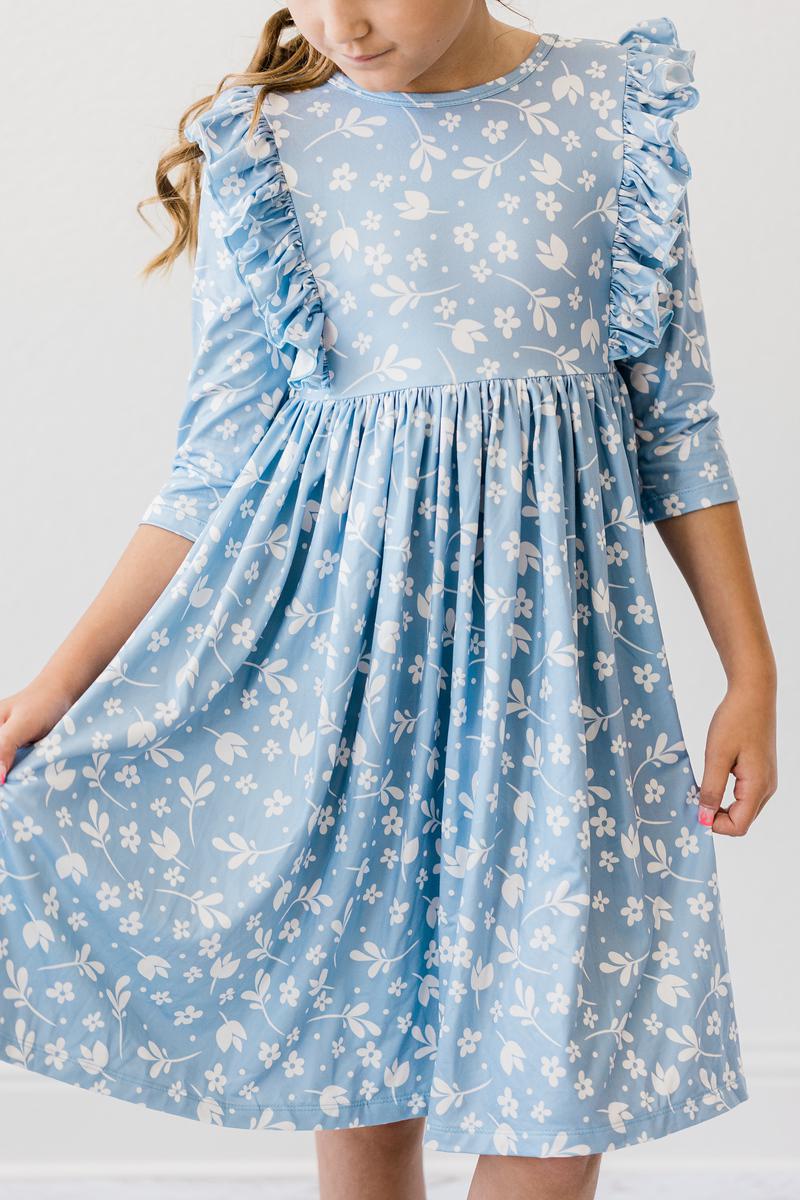 Blaue Glocke 3/4 Rüschen Twirl Kleid