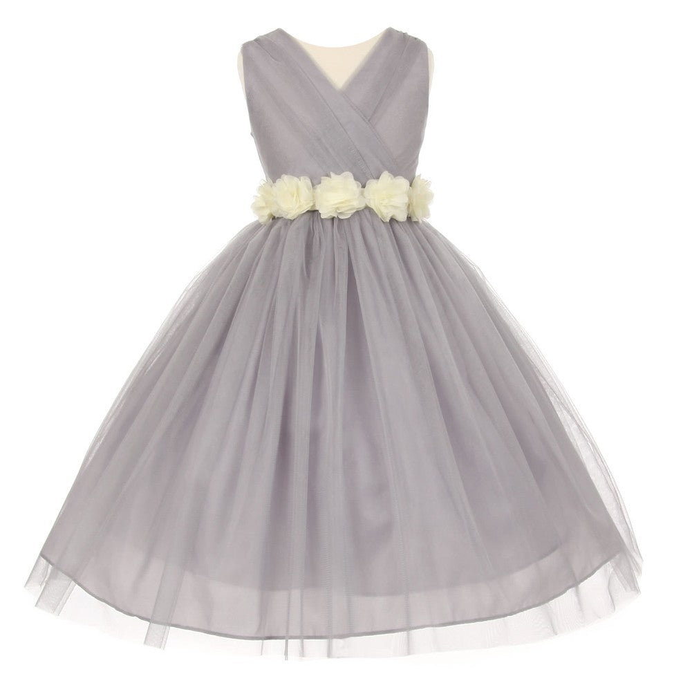 Große Mädchen Silber Elfenbein Chiffon Blumen Tüll Junior Brautjungfernkleid 8-14