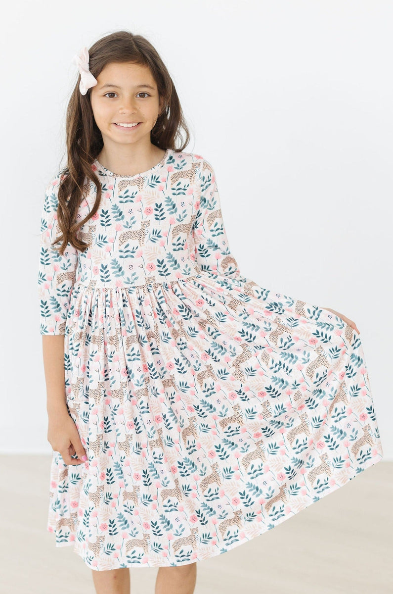 Gepard Mädchen 3/4 Ärmel Tasche Twirl Kleid