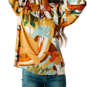 Alle zusammen jetzt Stehkragen Bluse in Orange