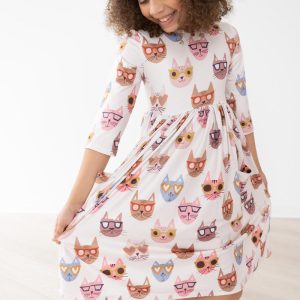 Cattitude Twirl-Kleid mit 3/4-Ärmeln und Taschen