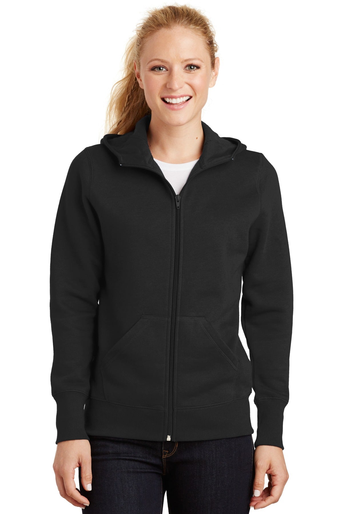 Sport-Tek Damen durchgehender Reißverschluss Kapuzen Fleece Jacke