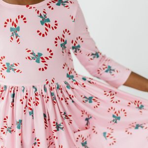 Süßigkeiten Cane Cutie Twirl-Kleid mit 3/4-Ärmeln und Taschen