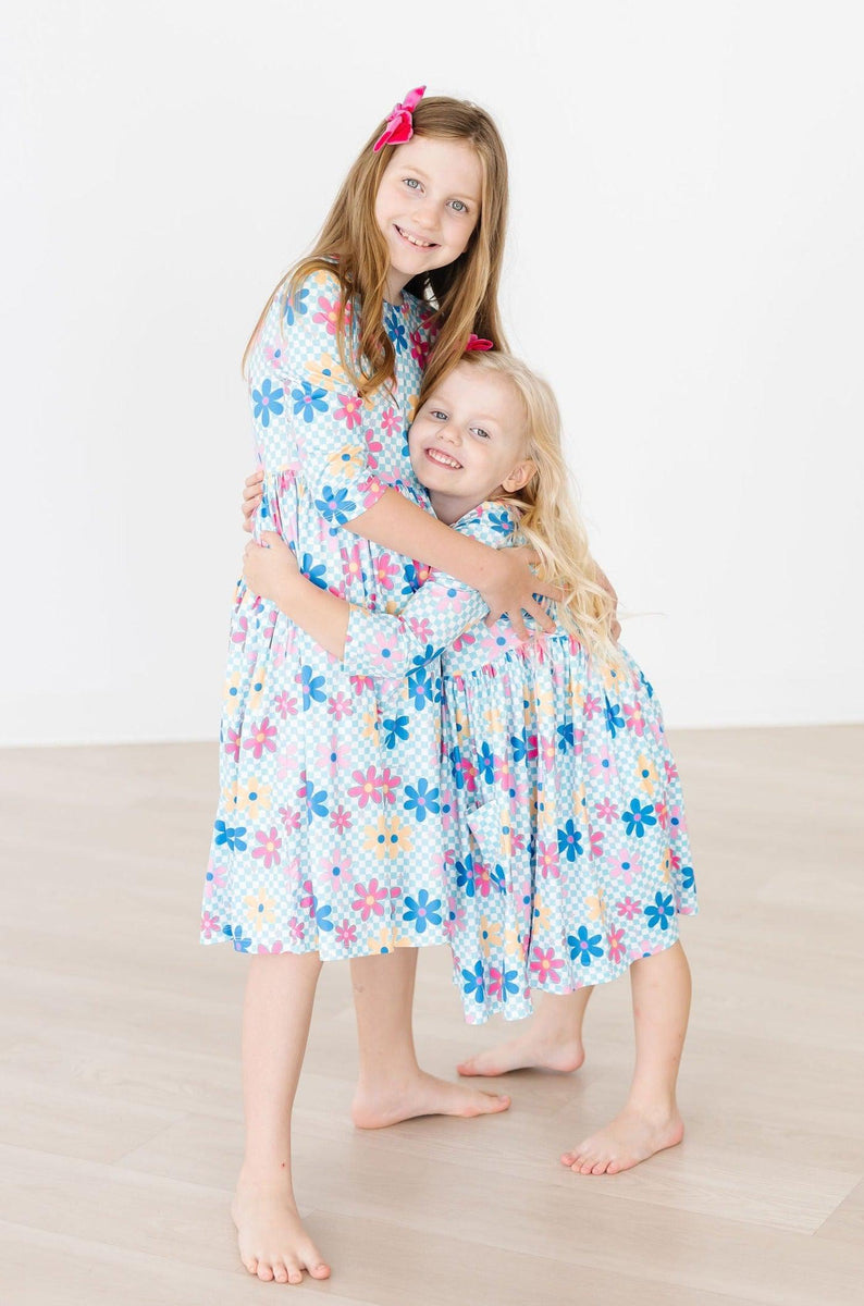 Verrückte Daisy 3/4 Ärmel Tasche Twirl Kleid