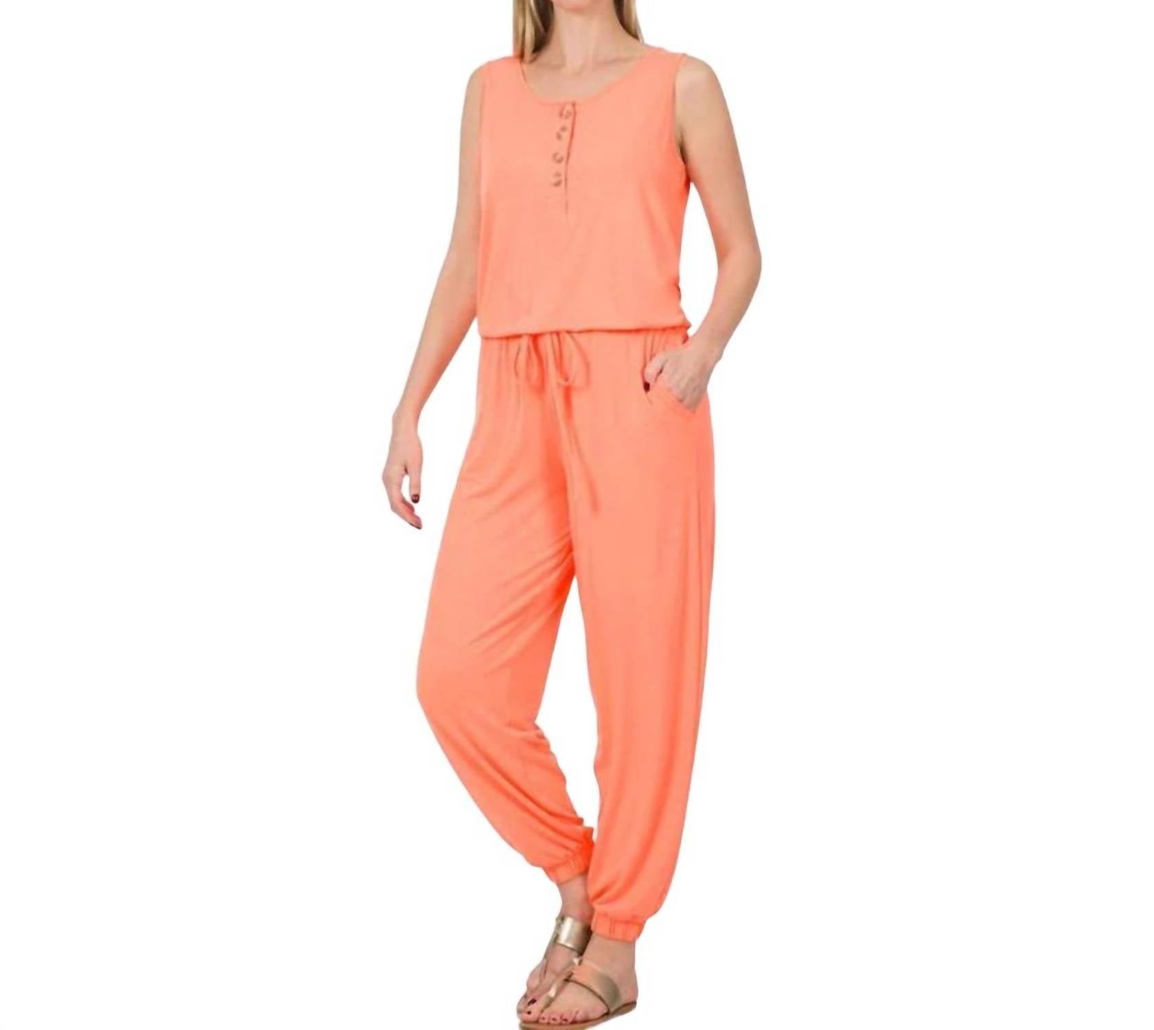 Entspannende Wochenende ärmellosen Jumpsuit in Koralle